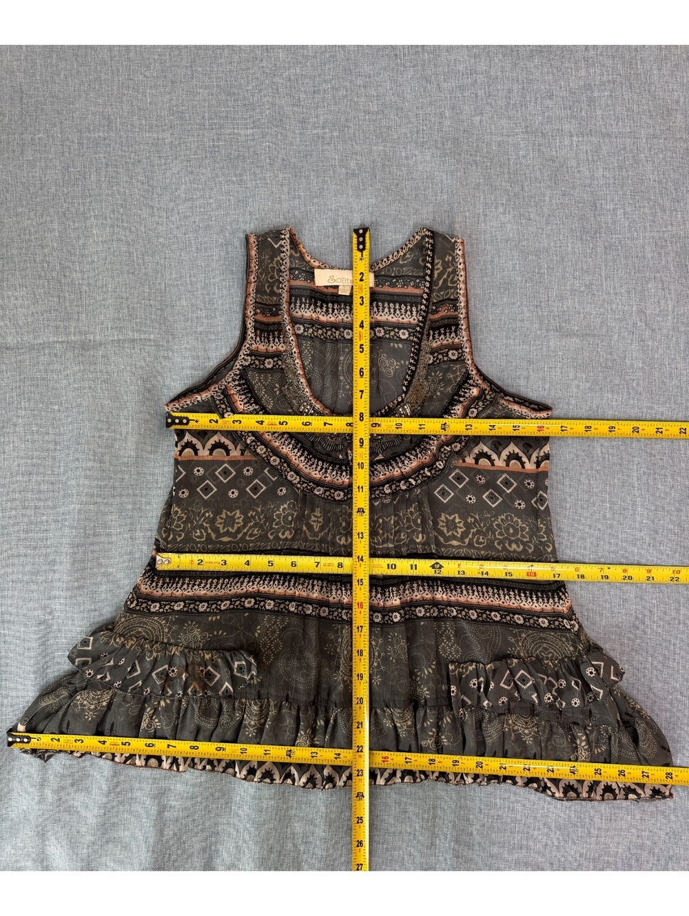 Solitaire Beaded Boho Festival Tank Top Fairy Grunge Ruffle Hem Size M - Picture 7 of 9